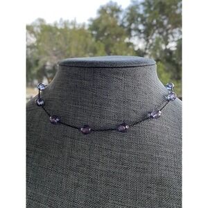 Express Necklace Purple Acrylic Beads Black Chain 15”